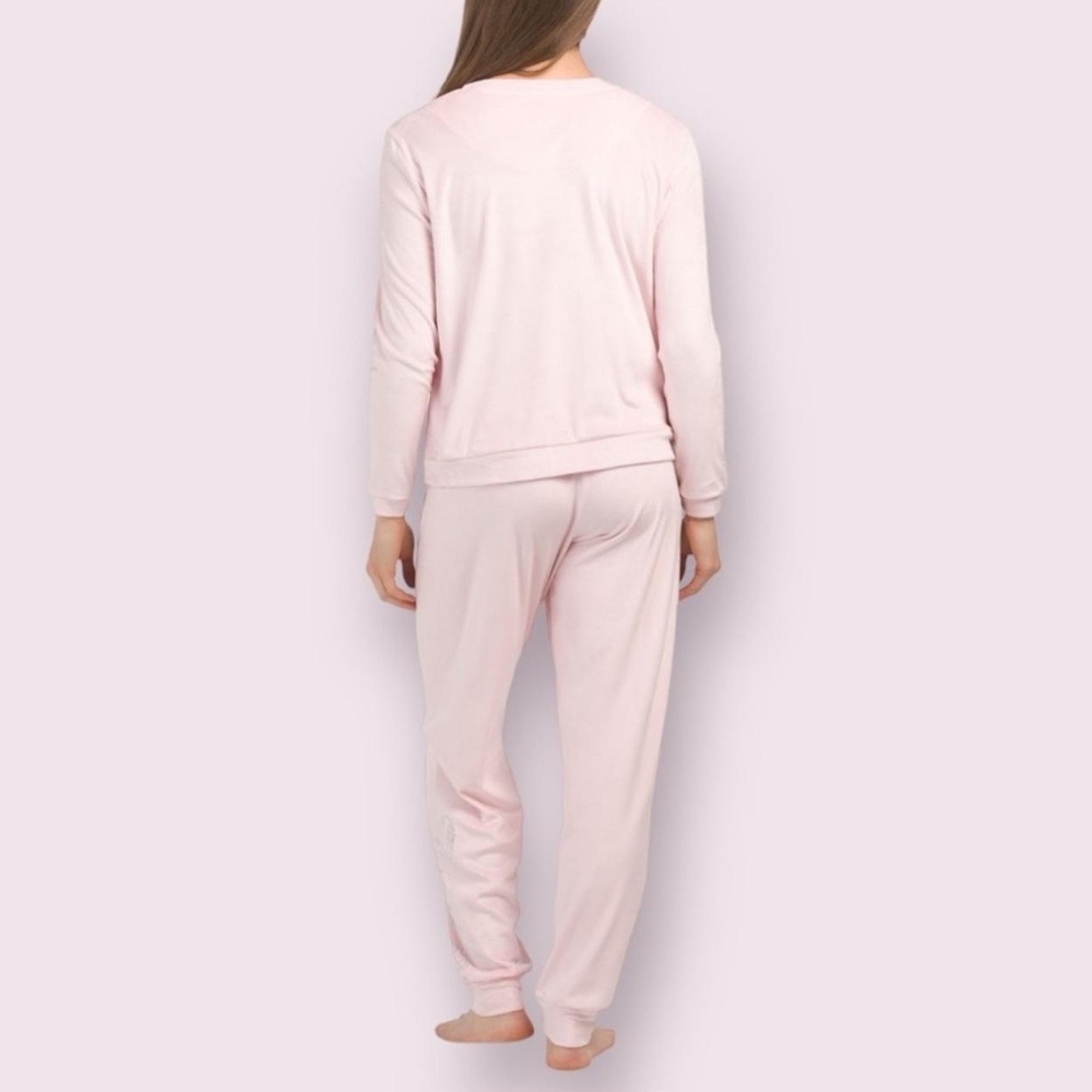 JUICY COUTURE 2pc Pink Velour Rhinestone Logo Soft Cozy Long Sleeve Pajama Set L - Picture 5 of 9